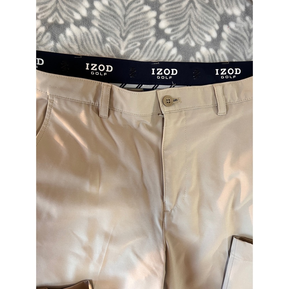 IZOD Golf Mens Tan Khaki Flat‎ Front Performance Golf Pants 34x34